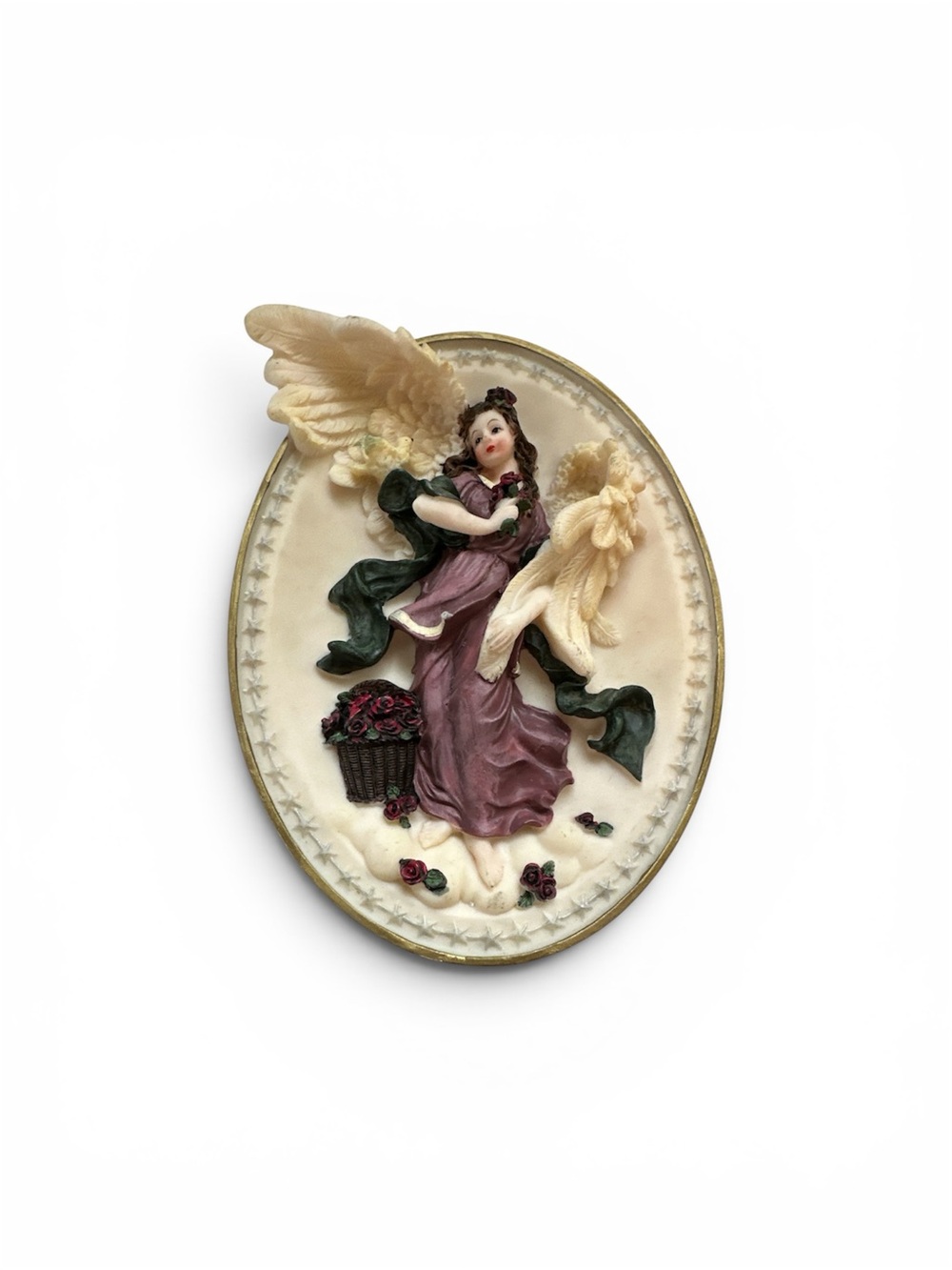 Victorian Angel Cameo Wall Plaque - Pink, Cream, Green